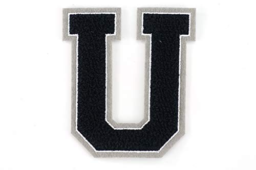 Frottee Buchstabe A-Z | Schwarz, Weiß, Grau | 9,5 cm hoch | Varsity Letter U von Naehgedoens.de