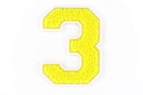 Nähgedöns.de Frottee Zahl 0-9 | Gelb, Weiß | 9,5 cm hoch | Varsity Number 3 von Nähgedöns.de