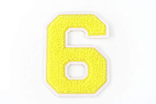 Nähgedöns.de Frottee Zahl 0-9 | Gelb, Weiß | 9,5 cm hoch | Varsity Number 6 von Nähgedöns.de