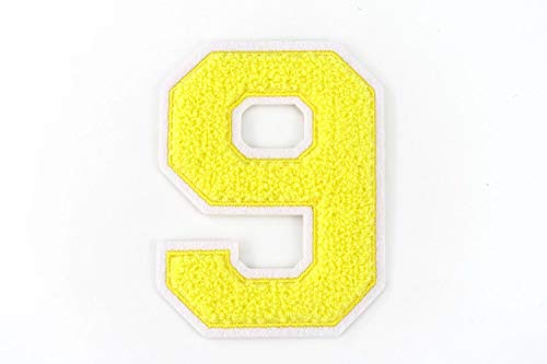 Nähgedöns.de Frottee Zahl 0-9 | Gelb, Weiß | 9,5 cm hoch | Varsity Number 9 von Nähgedöns.de