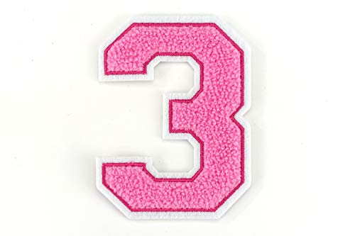 Naehgedoens.de Frottee Zahl 0-9 | Rosa, pink, Weiß | 9,5 cm hoch | Varsity Number 1 von Naehgedoens.de