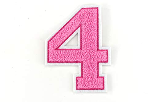 Naehgedoens.de Frottee Zahl 0-9 | Rosa, pink, Weiß | 9,5 cm hoch | Varsity Number 4 von Naehgedoens.de