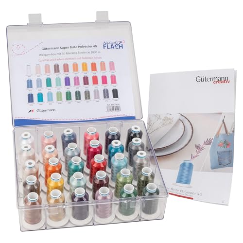 Gütermann Super Brite Stickgarnbox Polyester 40 (1.000 m / 30 Spulen) von Nähwelt Flach