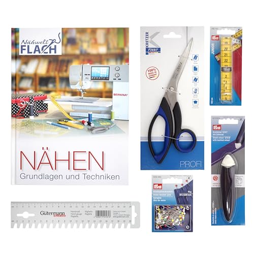 Näheinsteiger-Set mit Schere, Maßband, Marker, Stecknadeln, Buch Näheinsteiger-Set mit Schere, Maßband, Marker, Stecknadeln, Buch von Nähwelt Flach