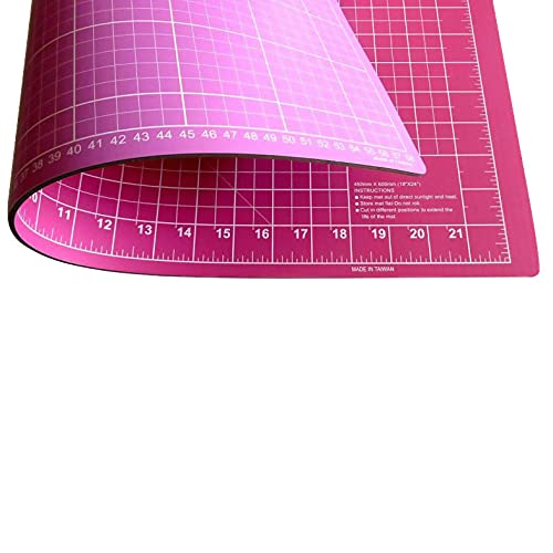 Schneidematte A2 7-lagig mit cm und inch Skala zum Nähen, Basteln und Quilten (60 x 45 cm) (pink/flieder) von Nähwelt Flach