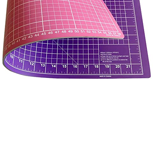 Schneidematte A2 7-lagig mit cm und inch Skala zum Nähen, Basteln und Quilten (60 x 45 cm) (pink/lila) von Nähwelt Flach