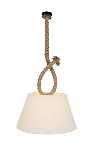 Näve Pendelleuchte Rope mit Textilschirm - Deckenleuchte 130 x 45 cm mit 1x E27 Fassung 40W - Deckenlampe modern mit Juteseil & weißem Schirm für Wohnzimmer & Schlafzimmer von Näve