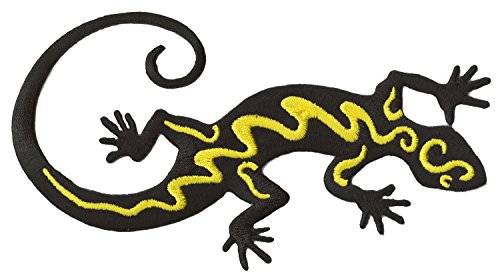 Salamander Gecko Aufnäher zum Aufbügeln, Eidechse, Schwarz / Gelb von NagaPatches