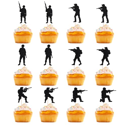 Naicaek Cupcake-Aufsätze, Soldatentag, Veteranen, Glitzer, Militär-Thema, Marineblau, Armee, Spezialeinheiten, für Männer und Jungen, Geburtstagsparty-Dekorationen, 12 Stück Naicaek Cupcake-Aufsätze, Soldatentag, Veteranen, Glitzer, Militär-Thema, Marineblau, Armee, Spezialeinheiten, für Männer und Jungen, Geburtstagsparty-Dekorationen, 12 Stück von Naicaek