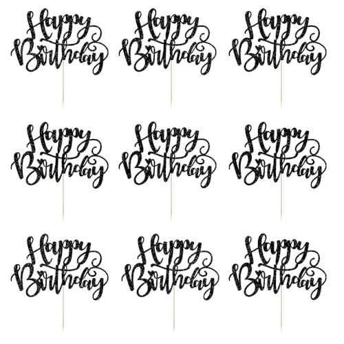 Naicaek Cupcake-Topper "Happy Birthday", glitzernde Cupcake-Aufsätze, zum Feiern von Happy Birthday, Jahrestag, Mottoparty, Dekoration, Zubehör, Schwarz, 24 Stück Naicaek Cupcake-Topper "Happy Birthday", glitzernde Cupcake-Aufsätze, zum Feiern von Happy Birthday, Jahrestag, Mottoparty, Dekoration, Zubehör, Schwarz, 24 Stück von Naicaek
