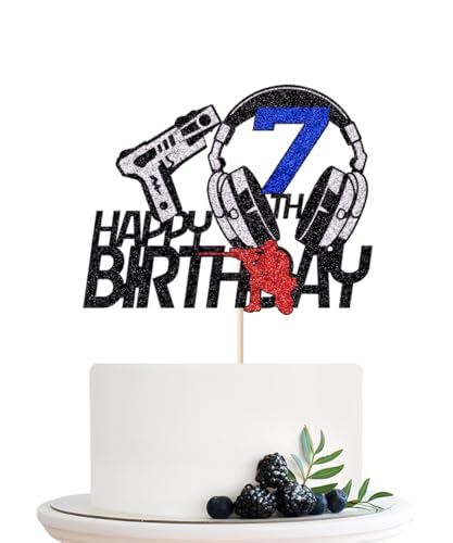 Naicaek Pistolen-Kuchenaufsatz für Jungen und Mädchen, Happy 7th Birthday, Dart-Bullet-Krieg, Motto-Party-Dekorationen, Pistolenschießen-Themen-Enthusiasten, Geburtstagsparty-Zubehör für Jubel bis 7 Naicaek Pistolen-Kuchenaufsatz für Jungen und Mädchen, Happy 7th Birthday, Dart-Bullet-Krieg, Motto-Party-Dekorationen, Pistolenschießen-Themen-Enthusiasten, Geburtstagsparty-Zubehör für Jubel bis 7 von Naicaek
