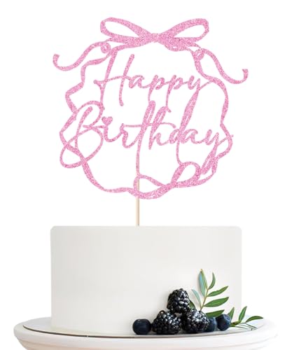 Naicaek Tortenaufsatz mit Schleife, "Happy Birthday", Schleife, Kokette, Geburtstagsparty, Kuchendekoration, Prinzessinnen-Thema, Mädchengeburtstag, Babyparty, Rosa Naicaek Tortenaufsatz mit Schleife, "Happy Birthday", Schleife, Kokette, Geburtstagsparty, Kuchendekoration, Prinzessinnen-Thema, Mädchengeburtstag, Babyparty, Rosa von Naicaek