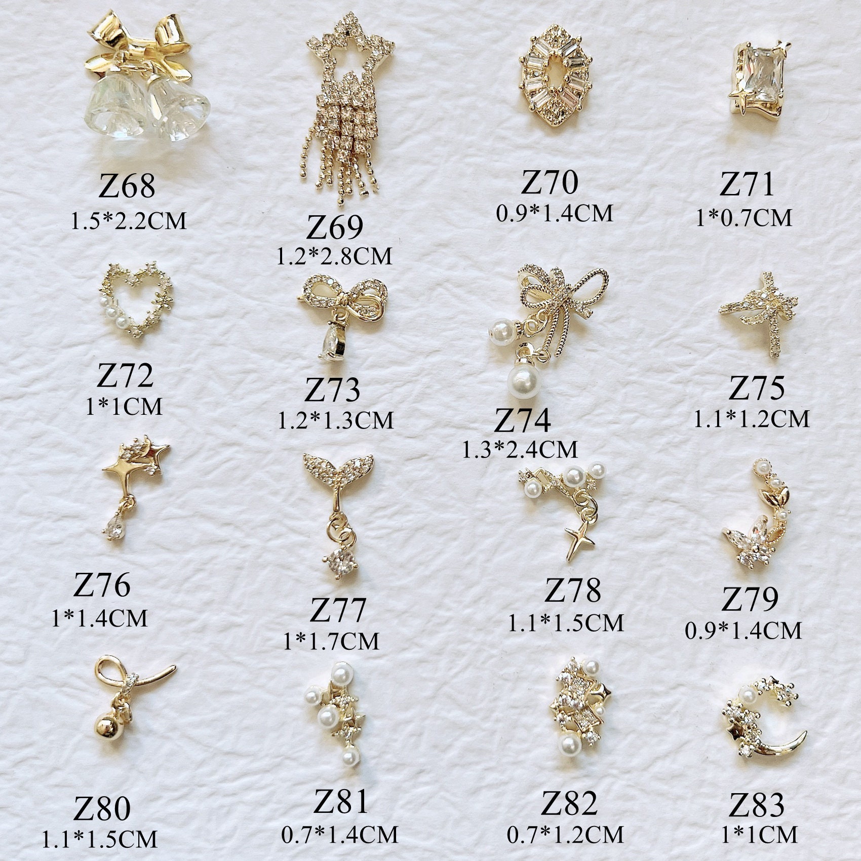 1Pc Luxus Gold Zirkon Stein Verschiedene Formen Bogen Stern Mond Deco Metall Charms Nail Art Z68-83 von NailAngel2019