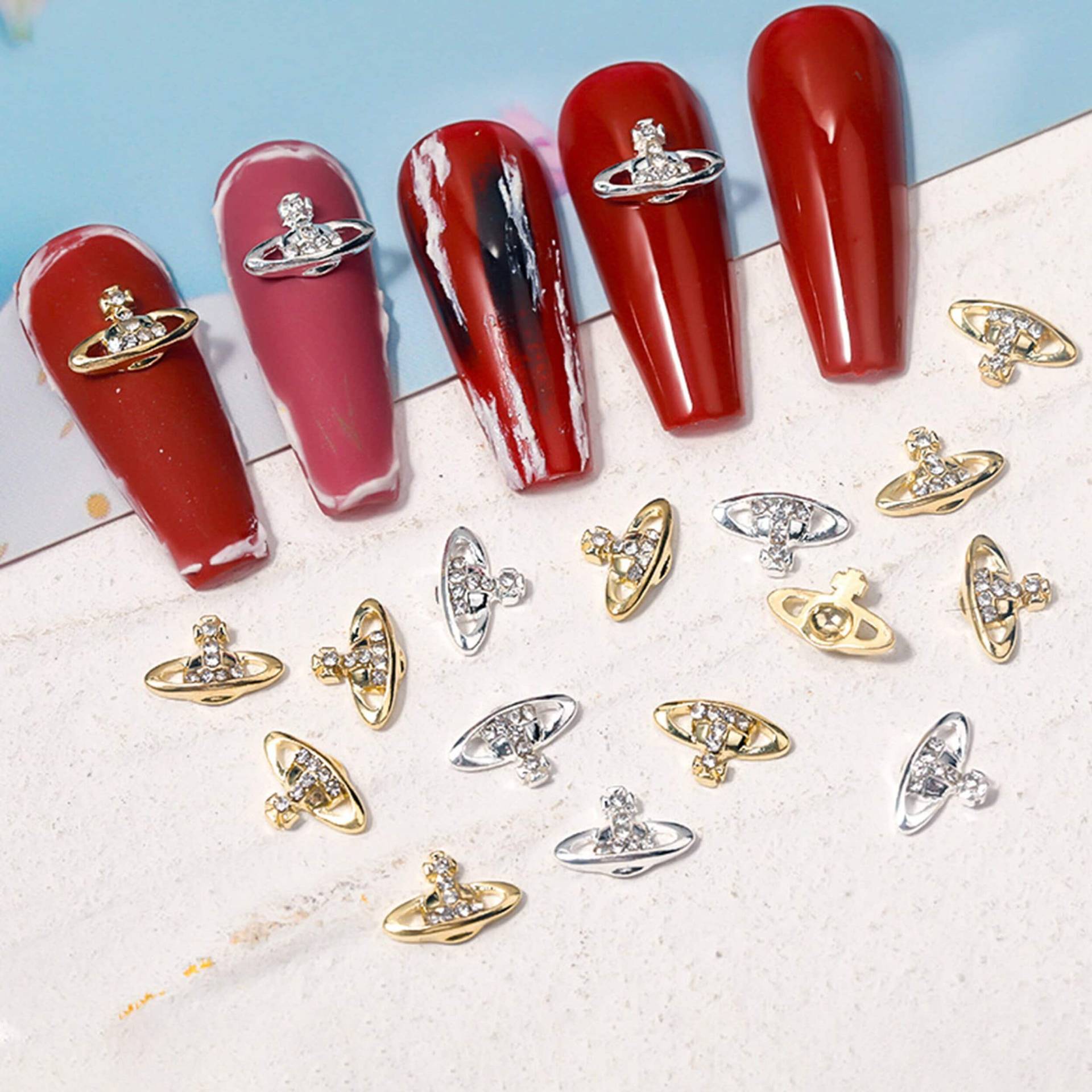 10 Stück Gold/Silber Saturn Nagel Charms Legierung Schmuck 10 Stück Gold/Silber Saturn Nagel Charms Legierung Schmuck von NailQueenNYC
