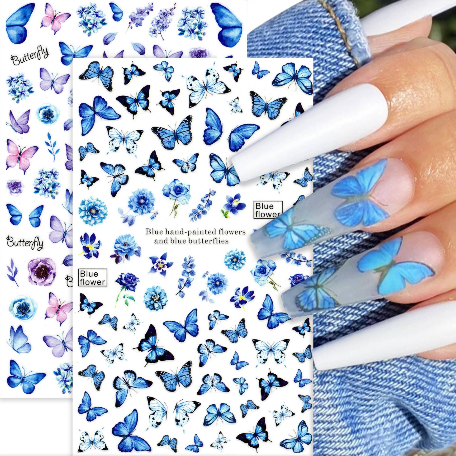 2 Blatt Große Nachtblaue Schmetterling Nail Art Aufkleber | Selbstklebende Nagelabziehbilder Für Nagel Diy Acrylnägel Press On Nails von NailQueenNYC