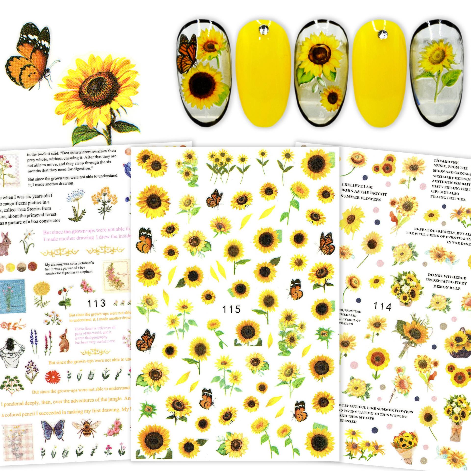 3 Blatt Sonnenblumen Daisy Frühling Sommer Nail Art Sticker | Selbstklebende Nagel Aufkleber Blumen Tagebuch Sonnenblume Garten & Schmetterling 3 Blatt Sonnenblumen Daisy Frühling Sommer Nail Art Sticker | Selbstklebende Nagel Aufkleber Blumen Tagebuch Sonnenblume Garten & Schmetterling von NailQueenNYC