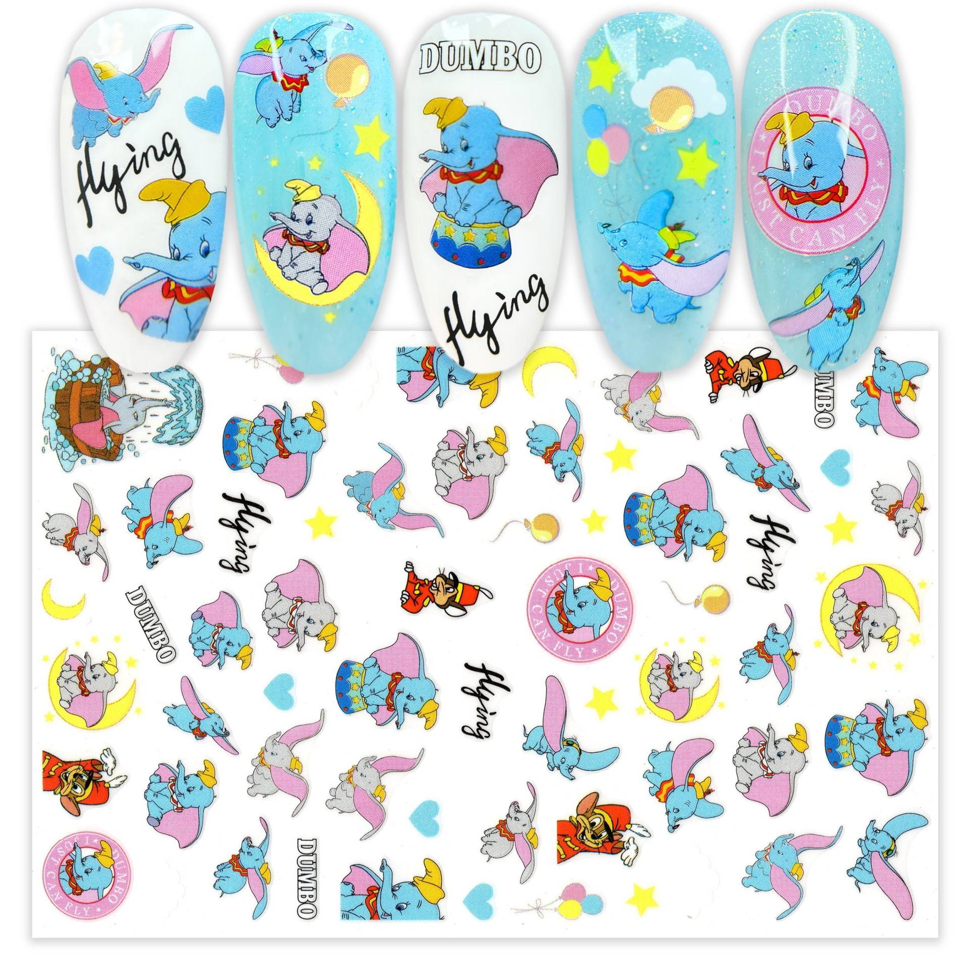 Baby Blau Fliegender Elefant Mit Großen Ohren Nail Art Sticker | Niedliche Cartoon Nagel Abziehbilder Karneval, Vergnügungspark, Motto Party Design von NailQueenNYC