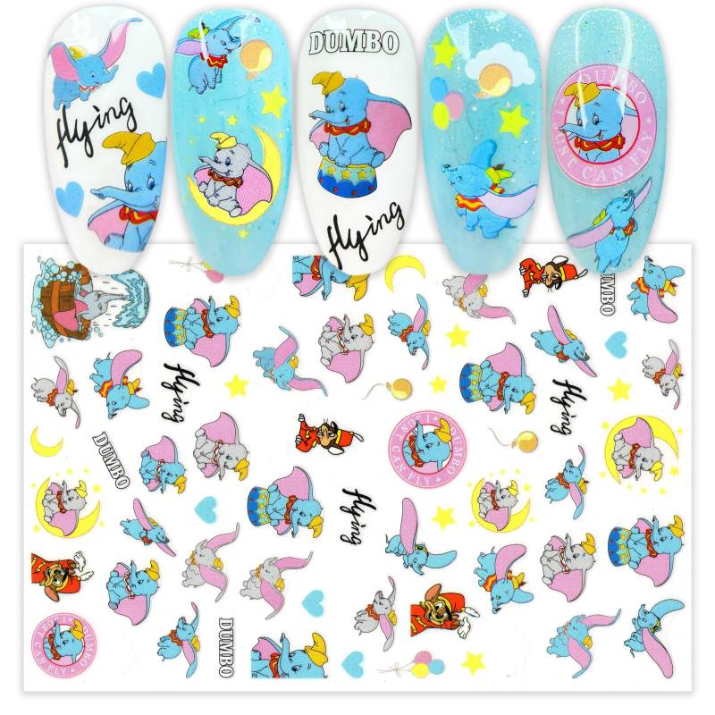 Baby Blau Fliegender Elefant Mit Großen Ohren Nail Art Sticker | Niedliche Cartoon Nagel Abziehbilder Karneval, Vergnügungspark, Motto Party Design von NailQueenNYC