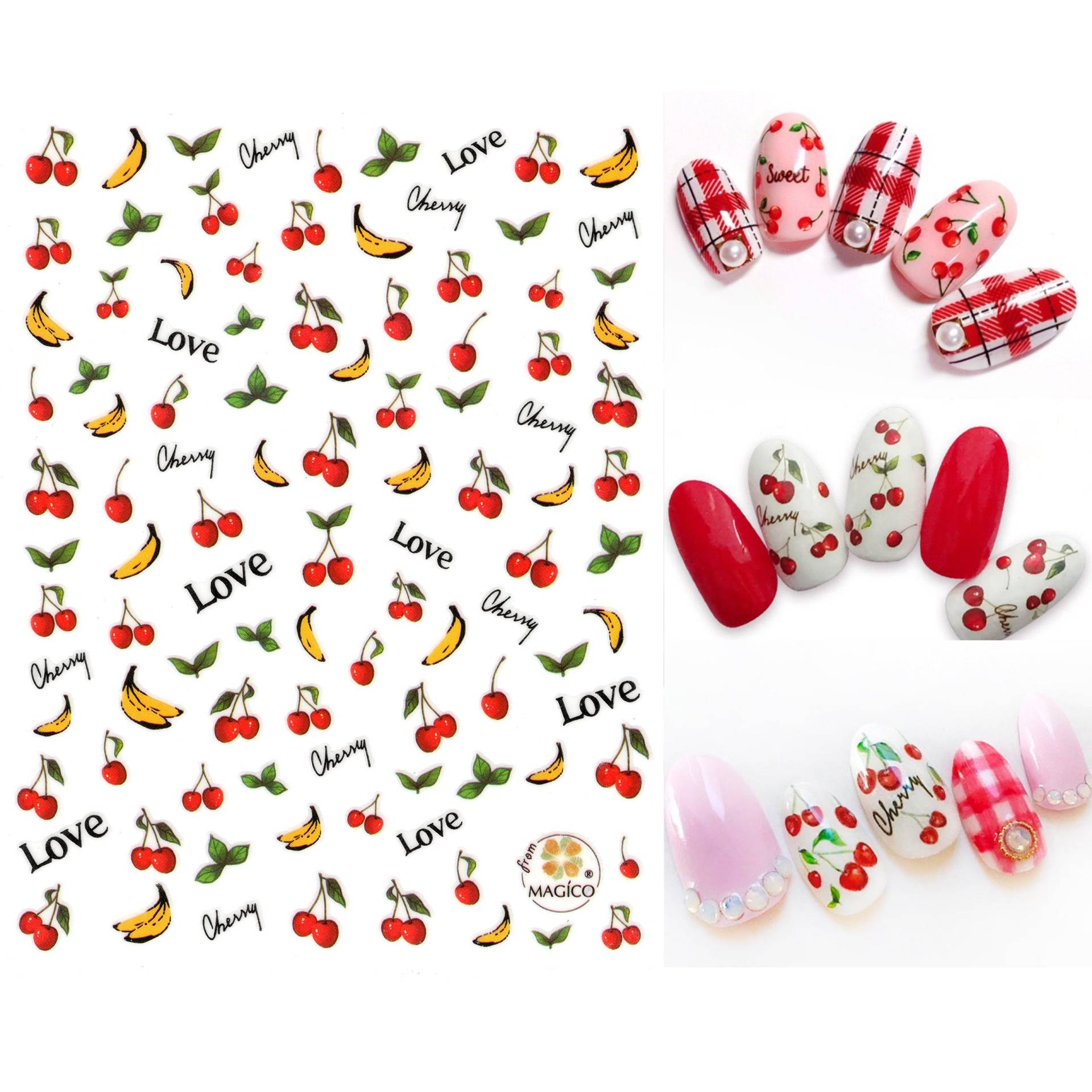 Cherry Banana Love Nail Art Sticker | Süße Frucht Selbstklebende Nagel Abziehbilder Perfekte Größen Für Die Nageldekoration Lebendige Farben von NailQueenNYC