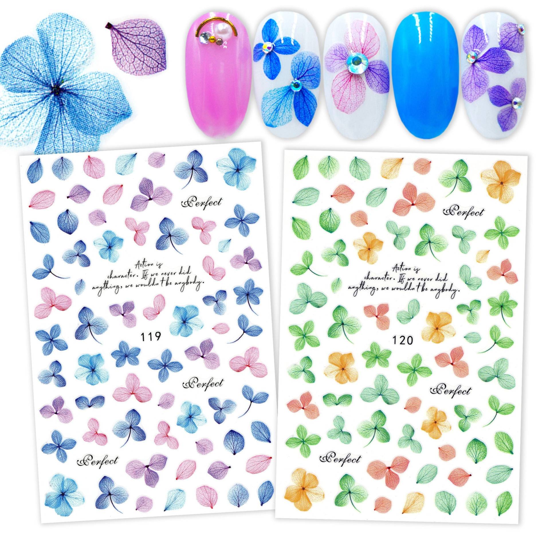 Frühling Sommer Blütenblätter Nail Art Sticker | Blatt-Rubbing-Effekt Wassereffekt Blumen Blatt 3D Selbstklebende Ultradünne Nagelabziehbilder von NailQueenNYC