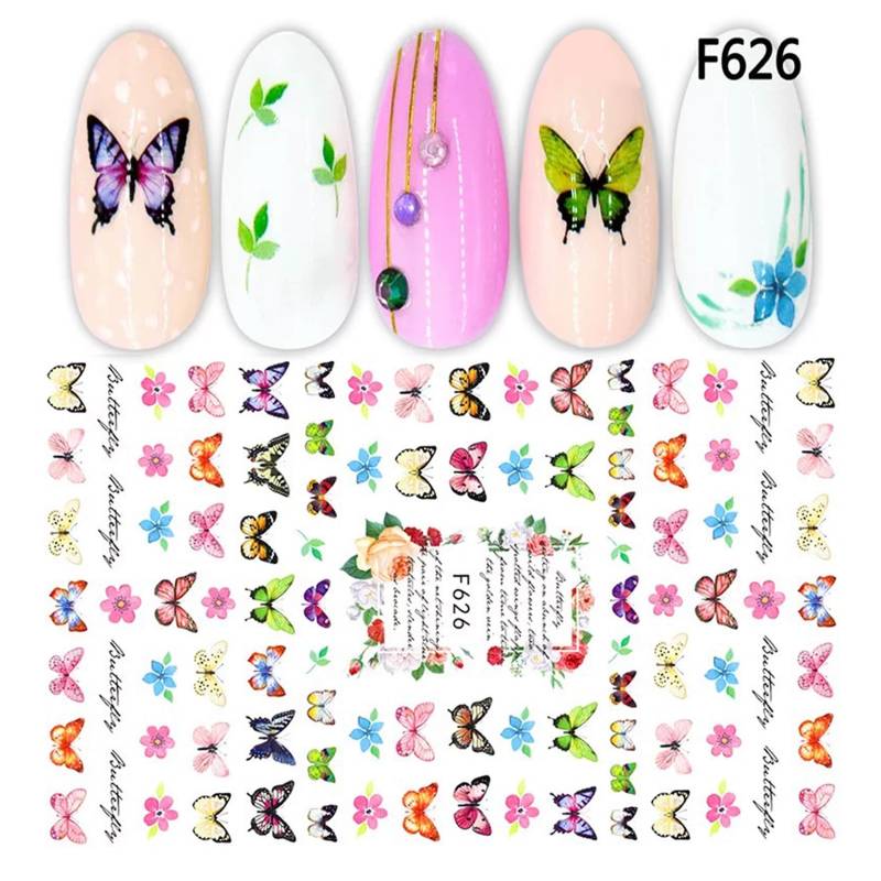 Garten Schmetterling Nail Art Sticker | Lila Rosa Blumen Selbstklebende Nagelabziehbilder Große Blätter Wraps Waterslide von NailQueenNYC