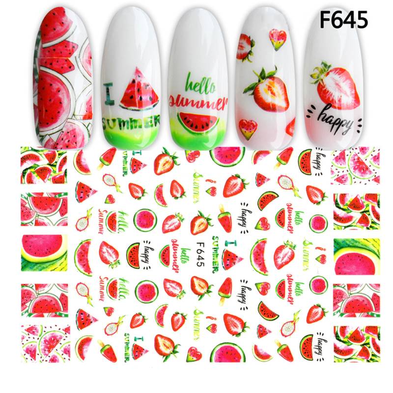 Hello Summer Süße Wassermelone Erdbeere & Drachenfrucht Nail Art Sticker | Rubinrote Süße Frucht Selbstklebende Nagelabziehbilder von NailQueenNYC