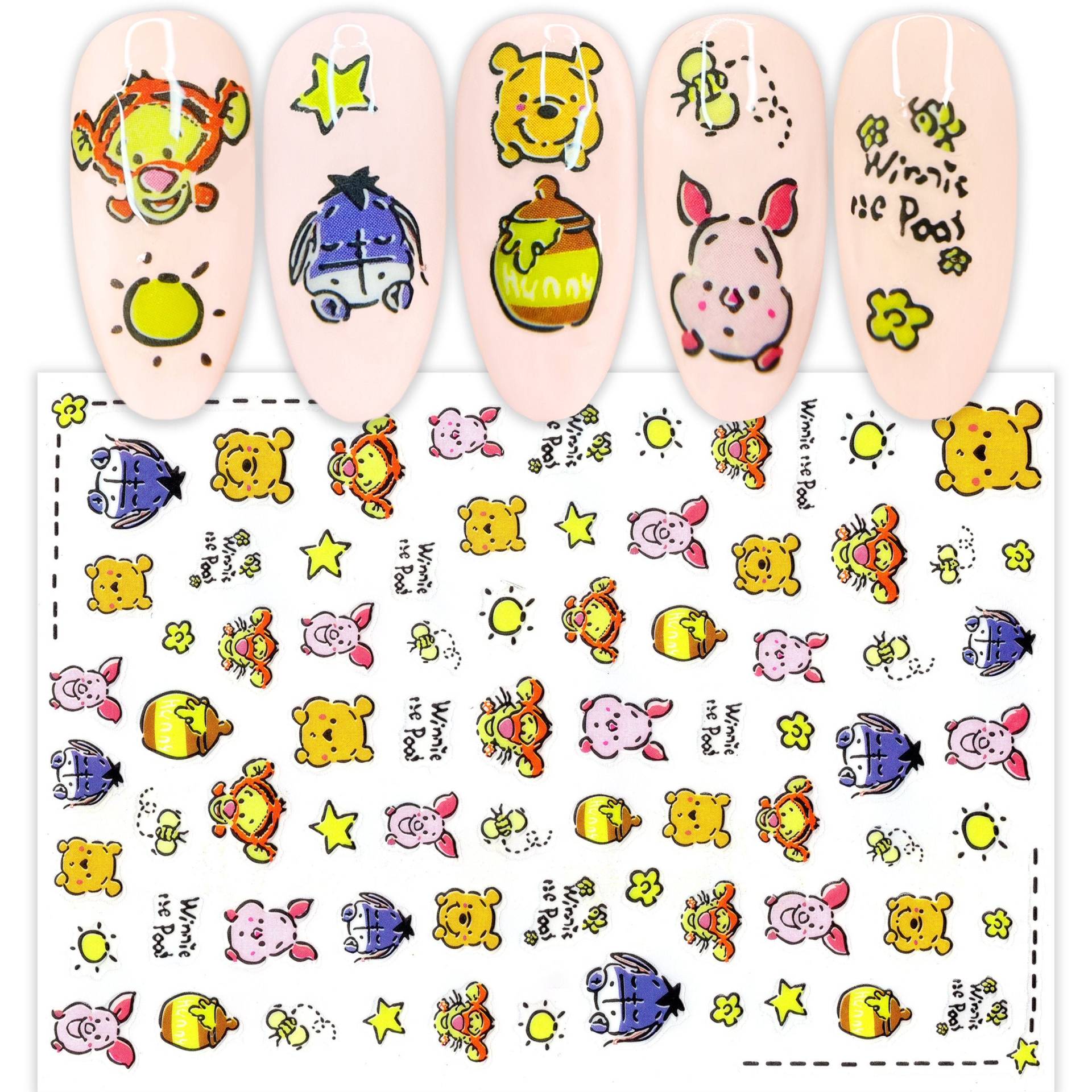 Honig Bär Pooh Nail Art Sticker | Selbstklebende Ultradünne Nagelabziehbilder Drücken Sie Auf Die Nägel von NailQueenNYC