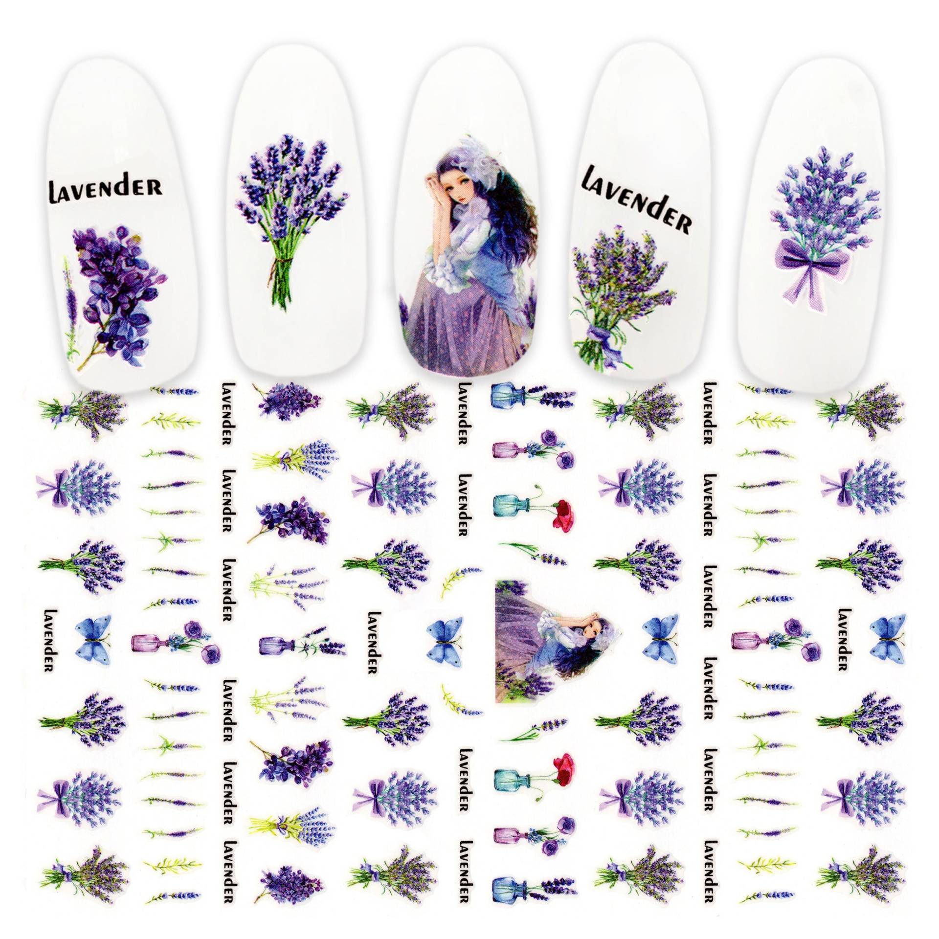 Lavendel Bunch Nail Art Sticker | Frühling Violet Lila Blumen Schmetterling Decals Ultradünne Selbstklebende Wasserdichte Nagelfolien von NailQueenNYC