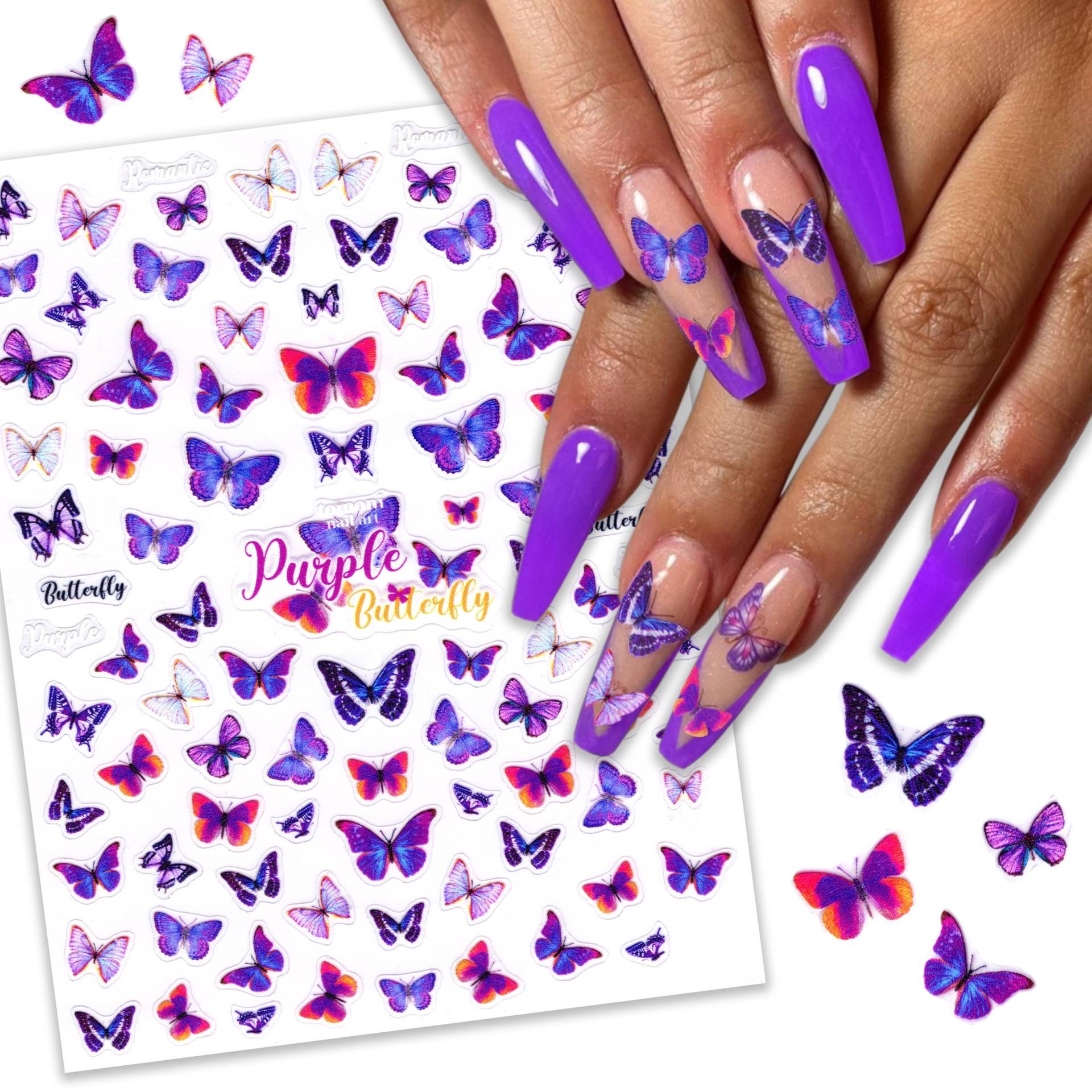 Lila Schmetterling Nail Art Sticker | Mystic Trendy Flieder Lavendel Nagel Abziehbilder Selbstklebende Ultradünne Nagelsticker von NailQueenNYC