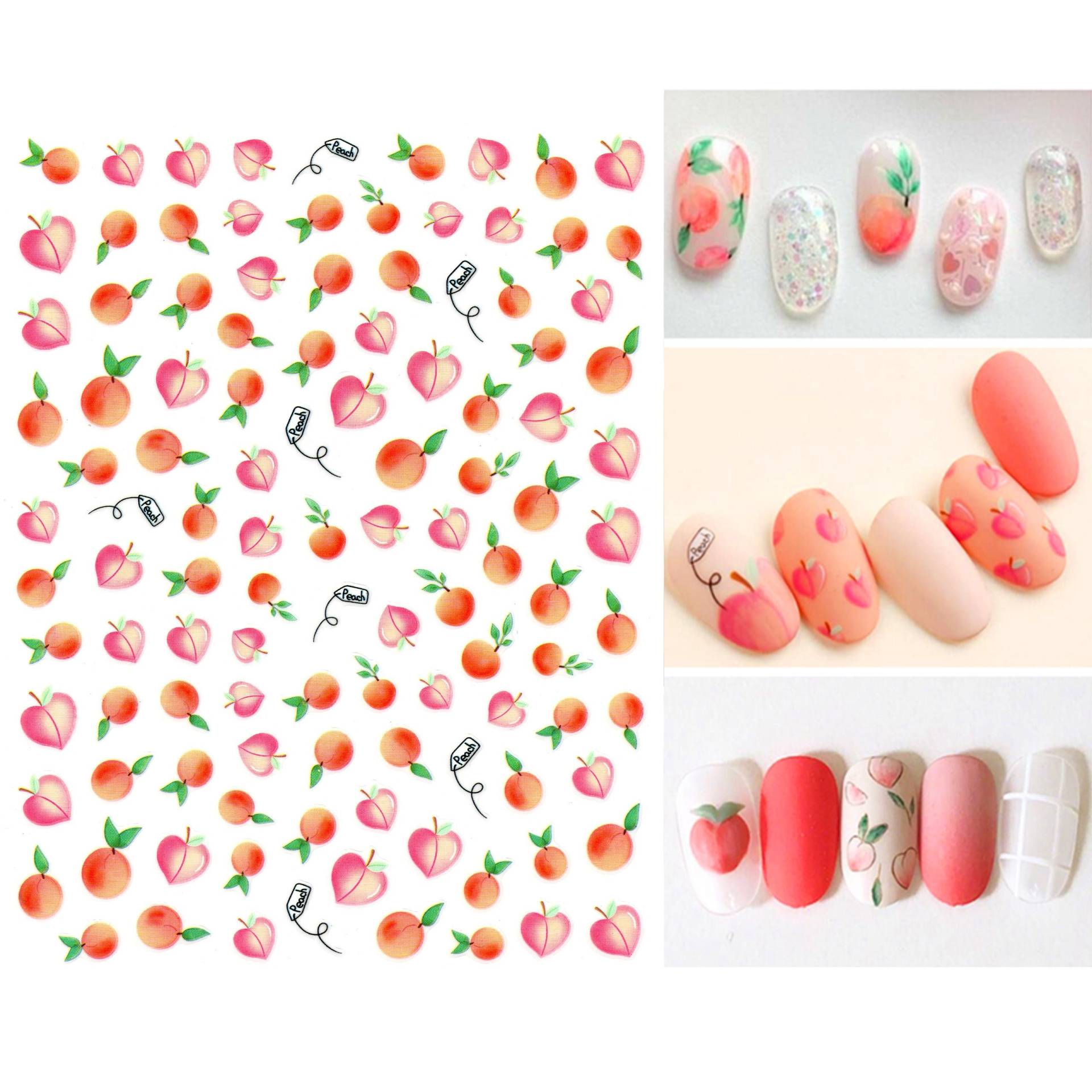 Peach Momo Nail Art Sticker | Süße Frucht Selbstklebende Nagel Abziehbilder Perfekte Größen Für Die Nageldekoration Lebendige Farben Tolle Qualität von NailQueenNYC