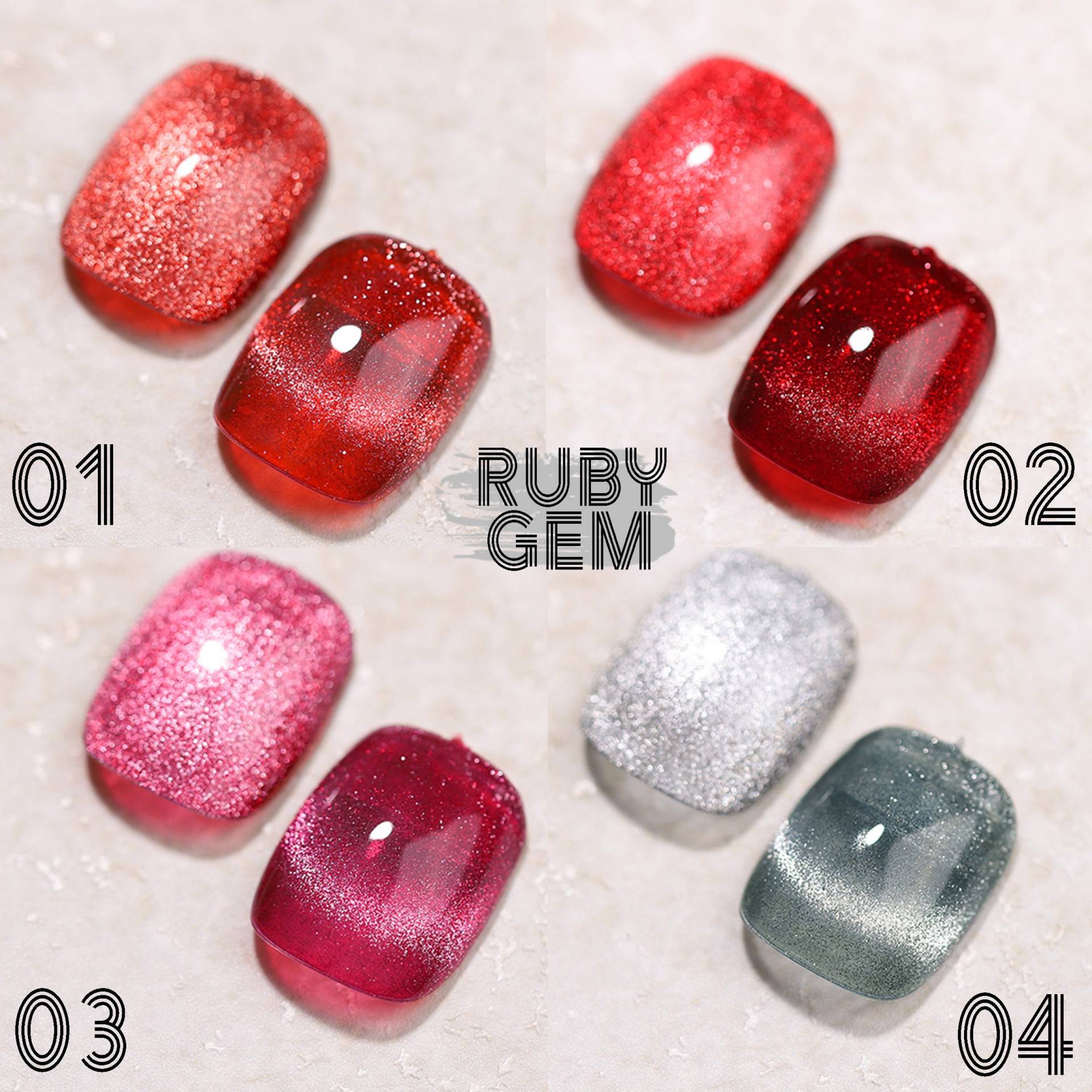 Rubin Gem Set Gel Nagellack 8Ml 4 Farben | Soak Off Uv/Led-Gelpoliermittel Red Diamond Sparkly Magnetstift Für Katzenauge-Effekt Erforderlich von NailQueenNYC