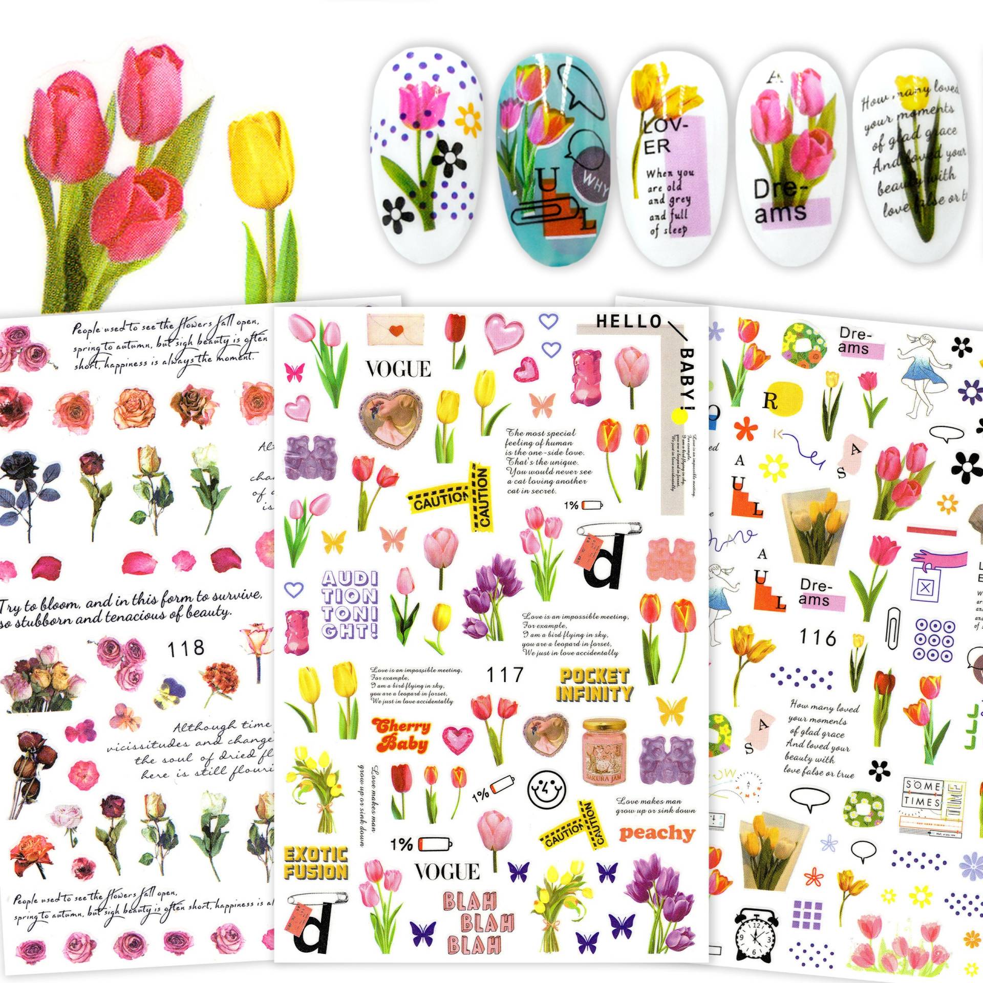 Tulip Bouquet Nail Art Sticker | Frühlingsblumen Nägel Trockene Rosen Selbstklebende Nagel Abziehbilder Fashion Vogue Magazine Clipart von NailQueenNYC