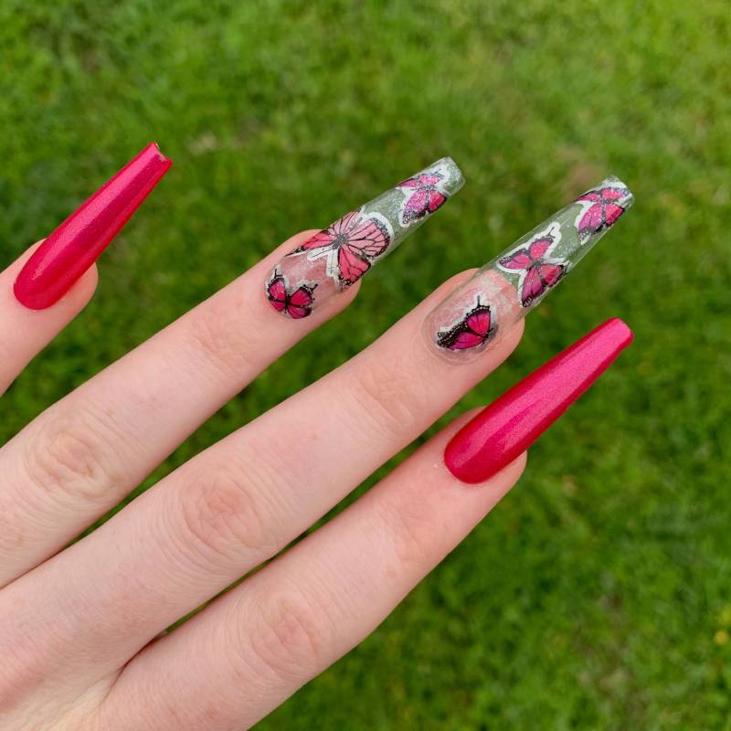 Mariposa Pinkdrücken Sie Auf Nägelstick Nägelwiederverwendbare Nägelschmetterling Drücken Nägelchrom Nägelmint Nägelfalsche Nägelfoliennägel von NailsbyDeAnza