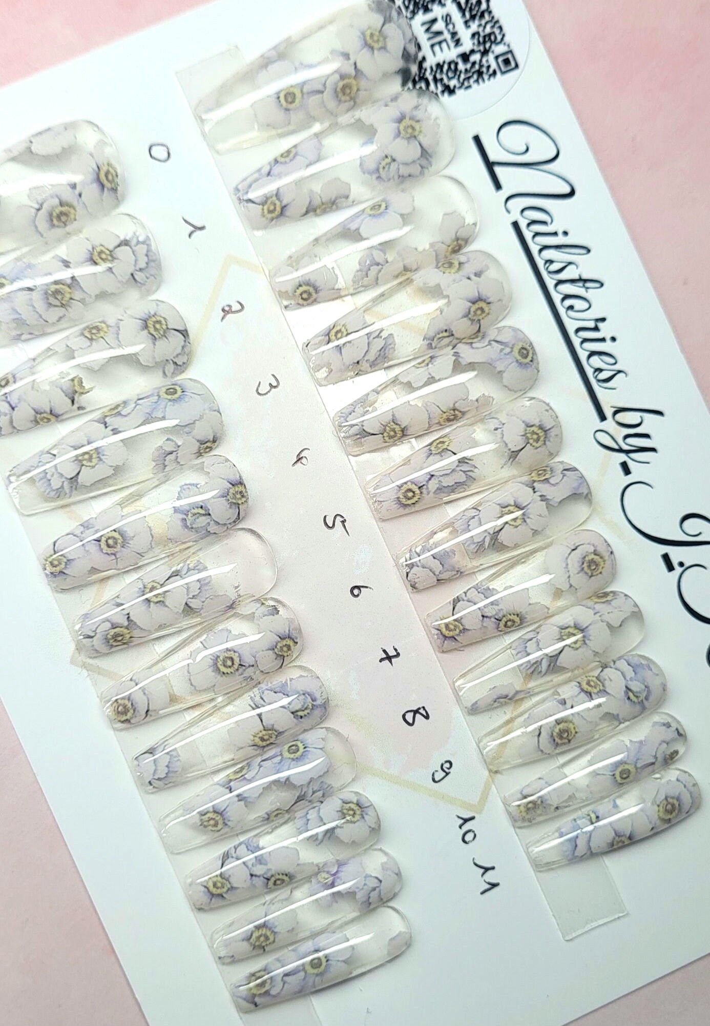 24Tlg Set Lange Ballerina Press On Nägel - Glas Weiss Sizing Kit Blumen Sofort Versandfertig 24Tlg Set Lange Ballerina Press On Nägel - Glas Weiss Sizing Kit Blumen Sofort Versandfertig von NailstoriesbyJK