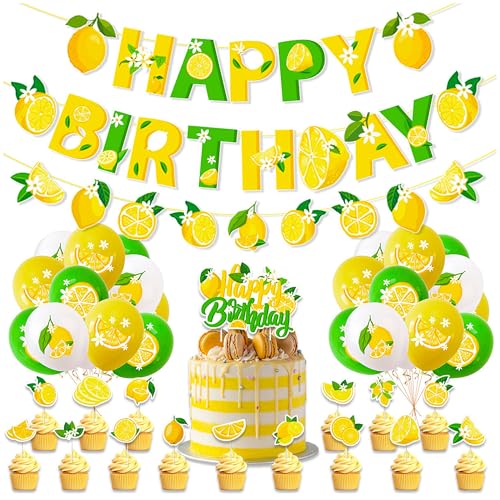 Naimo Obst Party Dekorationen mit Happy Birthday Banner Hängende Wirbel Luftschlangen Kuchen Topper Latex Ballons Party Supplies für Frauen Mädchen von Naimo