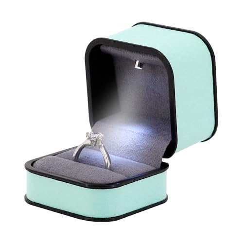 Naimo Quadratische Ringbox mit LED-Licht Ohrringe Münze Schmuckschatulle Vitrine Geschenkbox für Antrag Verlobung Hochzeit Jahrestag Valentinstag von Naimo