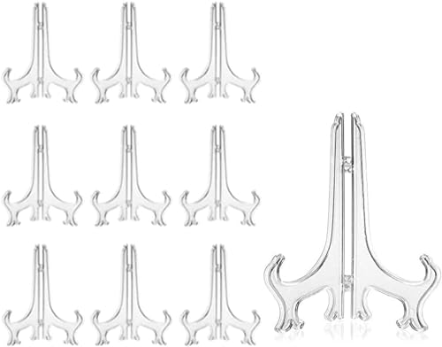 Naisfei 10 Pieces Kunststoff Tellerständer,Kunststoff Staffeleien Oder Ständer Staffeleien aus Kunststoff für Teller Telleraufsteller Klappbar Plastic Easels Tellerhalter Transparent(Schwarz 7 Zoll) von Naisfei