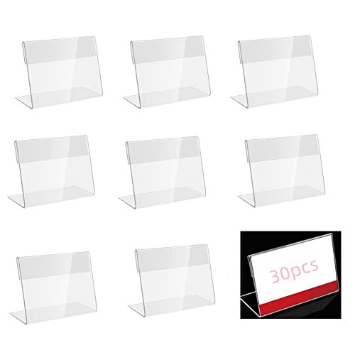30 Stück transparenter Etikettenhalter, Mini-L-förmiger Halter, Preiskartenhalter, Mini Schild Display Acryl Namenskarten Halter Visitenkarten-Display（7.5 * 5.5cm） von Naisfei