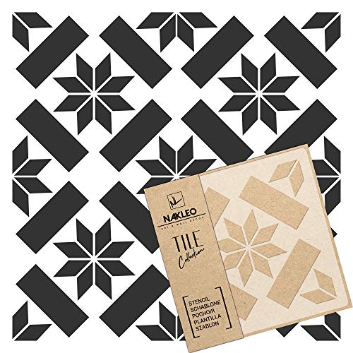 NAKLEO Fliesen Schablone zum Malen 15x15 cm, Errada Geometrische Sterne Rechteck, Kunststoff Wiederverwendbare Bodenschablone DIY, Holz Möbel Wand Dekoration - Terrakotta von Nakleo