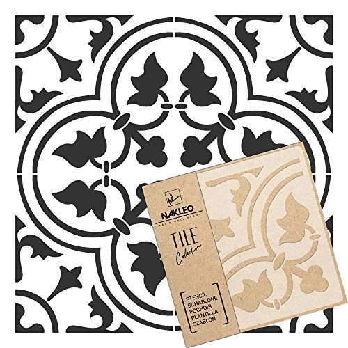 NAKLEO Fliesen Schablone zum Malen 30x30 cm, Gozo Spanische Maurische Blume Marokkanisch, Kunststoff Wiederverwendbare Bodenschablone DIY, Holz Möbel Wand Dekoration - Terrakotta von Nakleo