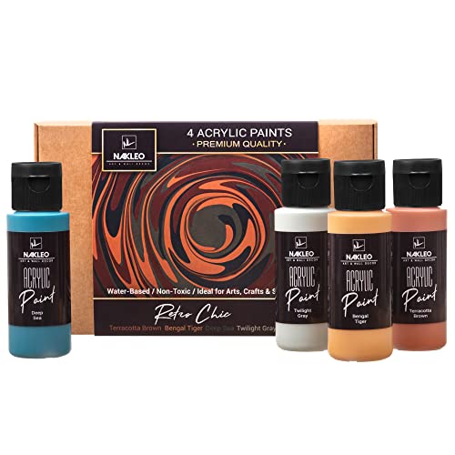 NAKLEO Acrylfarben Set, 4 Farben (60 ml) Retro Chic Braun Marinegrau Gelb, Ungiftig Wasserfest Matt, Künstlerbedarf für Kunst Handwerk DIY, Schablonen Wänd Glas Holz Keramik Stoffe Leder Papier von Nakleo