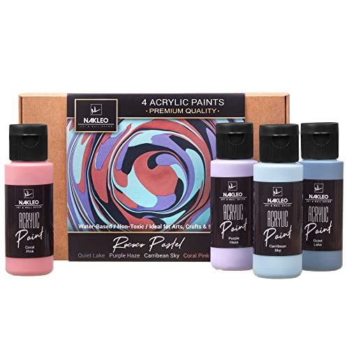 NAKLEO Acrylfarben Set, 4 Farben (60 ml) Rococo Pastel Blau Violett Rosa, Ungiftig Wasserfest Matt, Künstlerbedarf für Kunst Handwerk DIY, Schablonen Wänd Glas Holz Keramik Stoffe Leder Papier von Nakleo