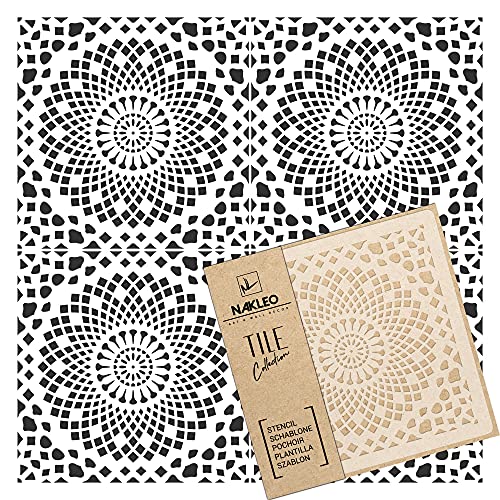 NAKLEO Fliesen Schablone zum Malen 25x25 cm, Alamo Geometrischer Kreis Spitze Mosaik, Kunststoff Wiederverwendbare Bodenschablone DIY, Holz Möbel Wand Dekoration von Nakleo
