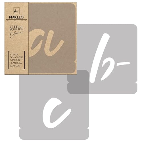 NAKLEO Alphabet Malschablonen Set 42 Stück, 10 cm Buchstaben & Zahlen Handwriting Klein Schriftart, Wiederverwendbare Kunststoff Stencil, DIY Handwerk Holz Möbel Wand Dekoration von Nakleo