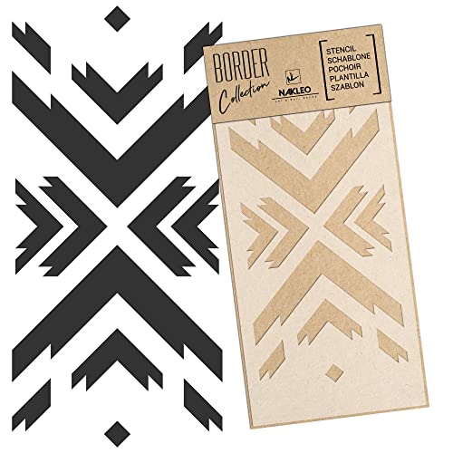 NAKLEO Bordüre Große Schablone zum Malen 45x95 cm, Azteke Geometrisch Ornament Muster, Kunstoff Wiederverwendbare Wandchablone, Handwerk DIY Dekoration, Stoff Möbel Holz Papier von Nakleo