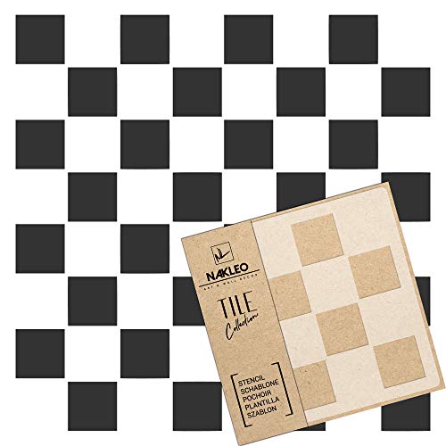 NAKLEO Fliesen Schablone zum Malen 10x10 cm, Tavira Geometrisches Quadratisches Schachbrett, Kunststoff Wiederverwendbare Bodenschablone DIY, Holz Möbel Wand Dekoration - Terrakotta von Nakleo