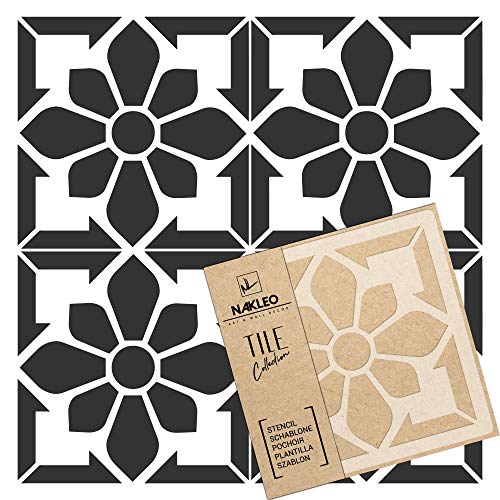 NAKLEO Fliesen Schablone zum Malen 15x15 cm, Nisa Spanische Maurische Blume Marokkanisch, Kunststoff Wiederverwendbare Bodenschablone DIY, Holz Möbel Wand Dekoration - Terrakotta von Nakleo