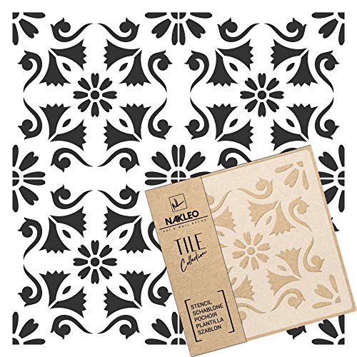 NAKLEO Fliesen Schablone zum Malen 20x20 cm, Escalos Spanische Maurische Blume Marokkanisch, Kunststoff Wiederverwendbare Bodenschablone DIY, Holz Möbel Wand Dekoration - Terrakotta von Nakleo