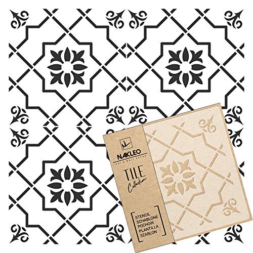 NAKLEO Fliesen Schablone zum Malen 25x25 cm, Aveleda Spanische Maurische Blume Marokkanisch, Kunststoff Wiederverwendbare Bodenschablone DIY, Holz Möbel Wand Dekoration - Terrakotta NAKLEO Fliesen Schablone zum Malen 25x25 cm, Aveleda Spanische Maurische Blume Marokkanisch, Kunststoff Wiederverwendbare Bodenschablone DIY, Holz Möbel Wand Dekoration - Terrakotta von Nakleo
