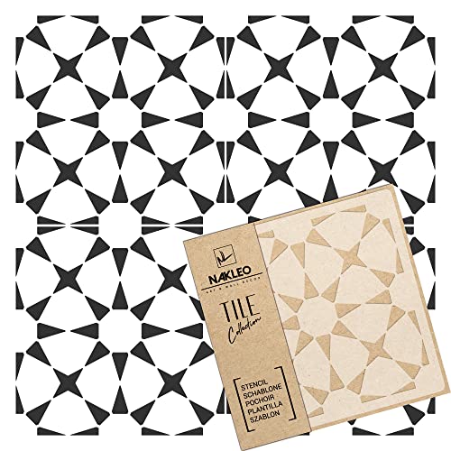 NAKLEO Fliesen Schablone zum Malen 25x25 cm, Havana Geometric Mosaic, Kunststoff Wiederverwendbare Bodenschablone DIY, Holz Möbel Wand Dekoration von Nakleo